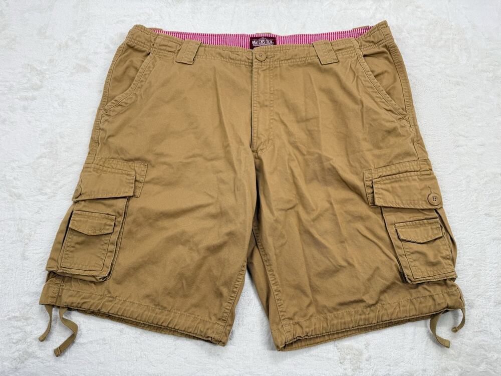 Matchstick Men's Cargo Shorts Tan Beige Chino Drawstring Zipper Size 42